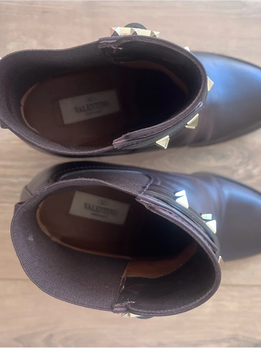 Valentino Dark Brown Leather Ankle Boots with Studded Straps